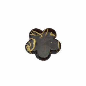 Zwarte bloemvormige kunststof kraal met goudkleurige tekens
