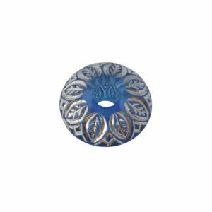 Zilverkleurige/blauwe ronde kunststof kraal met figuren