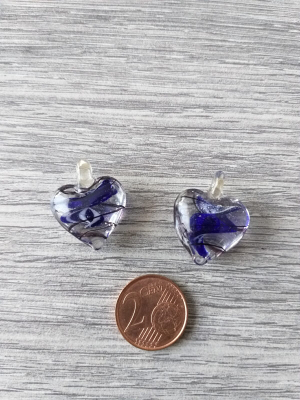 Blauwe, witte en kristal kleurige hartvormige Venetiaanse glaskraal 2