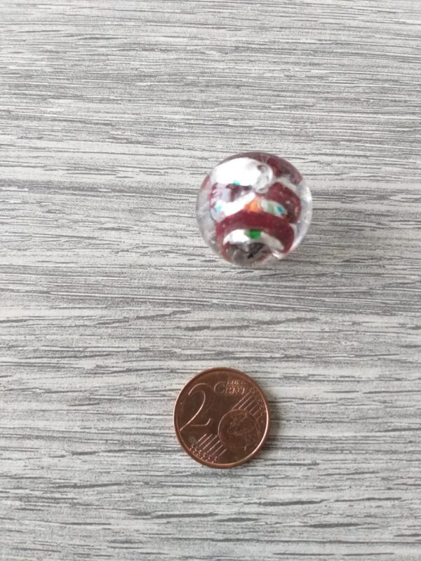 Kristal kleurige/rode/zilverkleurige ronde folie glaskraal met verschillende kleuren stippen 2