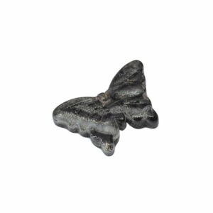 Zwarte/zilverkleurige Venetiaanse glaskraal in de vorm van een vlinder