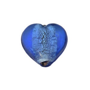 Blauwe/zilverkleurige hartvormige folie glaskraal