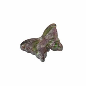 Paarse, groene en zilverkleurige Venetiaanse glaskraal in de vorm van een vlinder