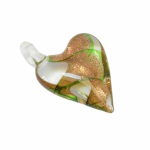 Kristal kleurige, groene en goudkleurige hartvormige Venetiaanse glashanger