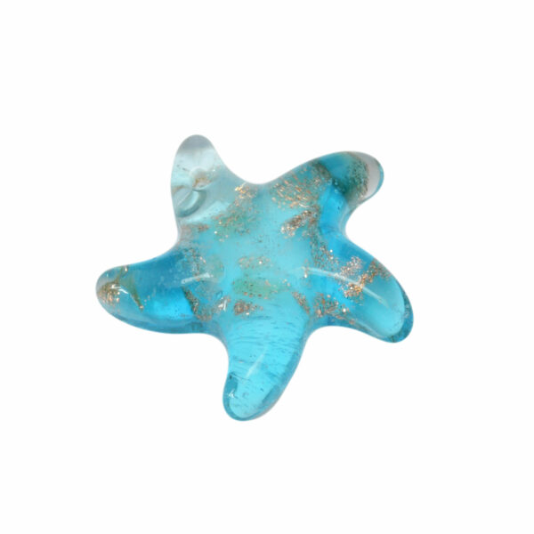Blauwe/goudkleurige Venetiaanse glaskraal in de vorm van een ster