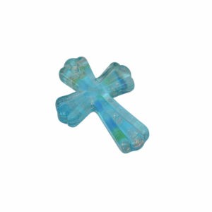 Turquoise/goudkleurige Venetiaanse glashanger in de vorm van een kruis