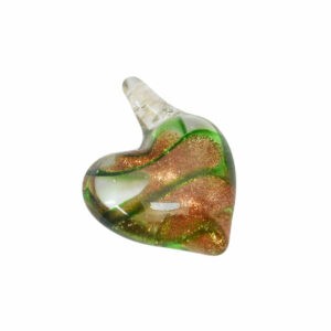 Groene, goudkleurige & kristal kleurige hartvormige Venetiaanse glaskraal