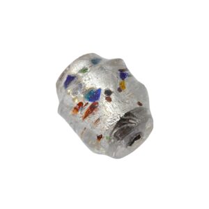 Kristal kleurige/zilverkleurige ronde folie glaskraal met verschillende kleuren stippen