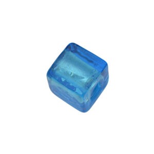 Blauwe kubusvormige folie glaskraal