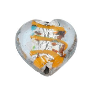 Kristal kleurige/zilverkleurige/gele hartvormige folie glaskraal met verschillende kleuren stippen