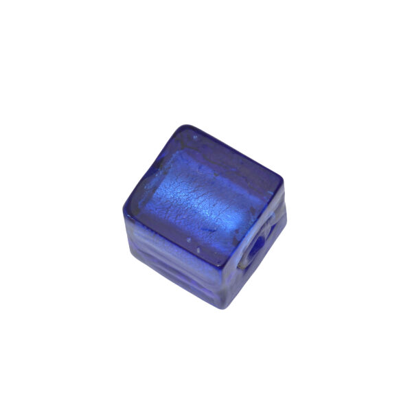 Donkerblauwe kubusvormige folie glaskraal