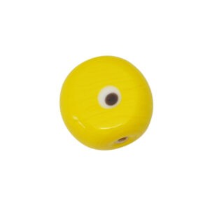 Gele ronde glaskraal – keramiek met wit/zwart oog