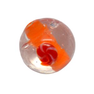 Kristal kleurige/oranje ronde glaskraal – keramiek met rode/witte stippen