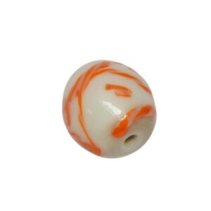 Witte/oranje ronde glaskraal - keramiek