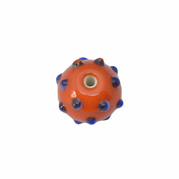 Oranje/blauwe ronde glaskraal - keramiek