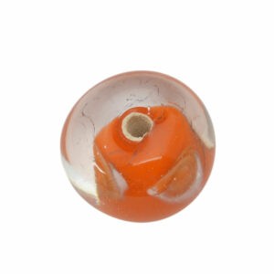 Oranje/kristal kleurige ronde glaskraal - keramiek met bruine/witte schelp