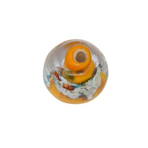 Oranje/zilverkleurige ronde glaskraal - keramiek