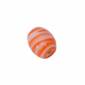 Oranje/witte ovale glaskraal - keramiek