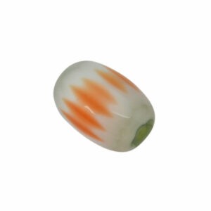 Witte/oranje/groene ronde glaskraal - keramiek