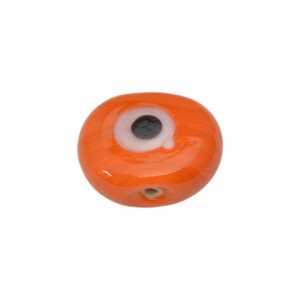 Oranje ronde platte glaskraal - keramiek met zwarte/witte oog
