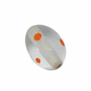 Kristal kleurige ovale glaskraal – keramiek met oranje stippen