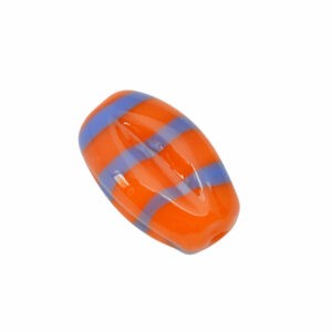 Oranje/blauwe ovale glaskraal - keramiek