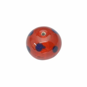 Oranje ronde glaskraal - keramiek met blauwe stippen