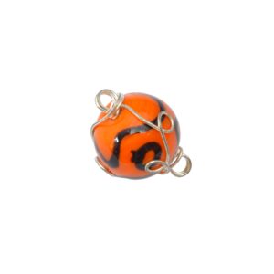 Oranje/zwarte ronde glaskraal – keramiek met draad