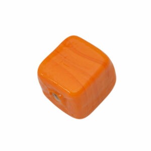 Oranje kubusvormige glaskraal - keramiek