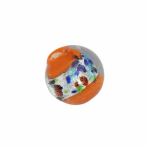 Oranje/zilverkleurige ronde glaskraal - keramiek