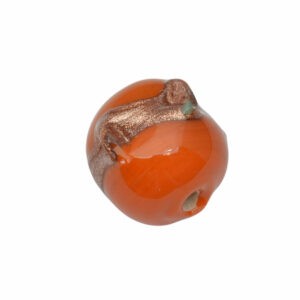 Oranje/goudkleurige/groene ronde glaskraal - keramiek