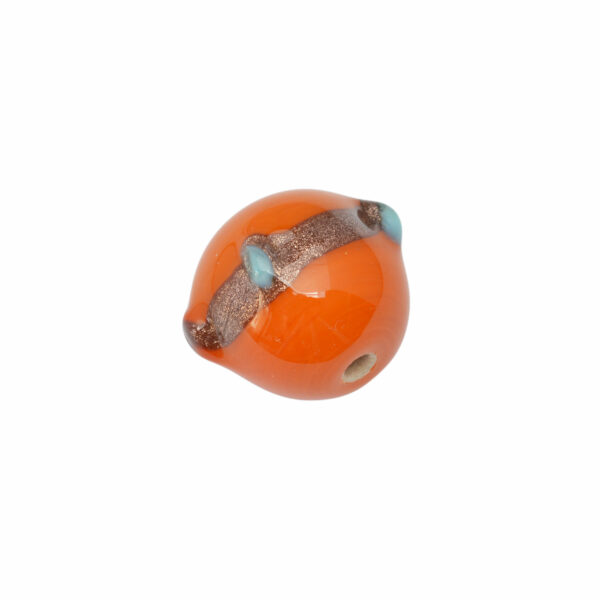 Oranje/Goudkleurige/blauwe ronde glaskraal – keramiek