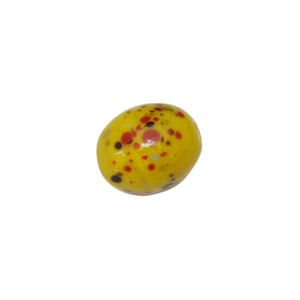 Gele ovale glaskraal – keramiek met verschillende kleuren stippen