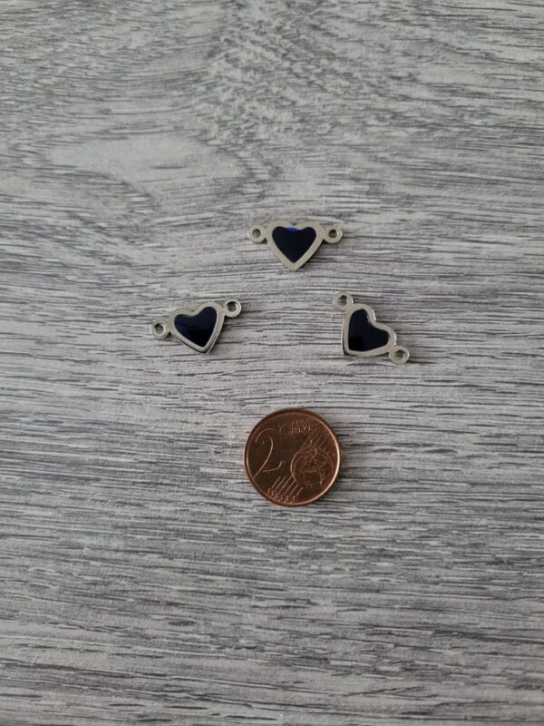 Zilverkleurige/blauwe bedel in de vorm van een hart 2