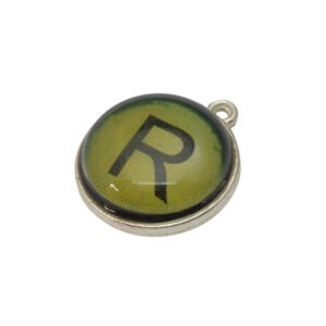 Bronskleurige/groene ronde bedel met zwarte letter R