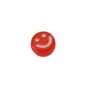Rode/witte ronde acryl kraal met smile