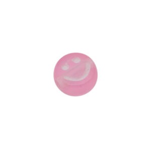 Roze/witte ronde acryl kraal met smile