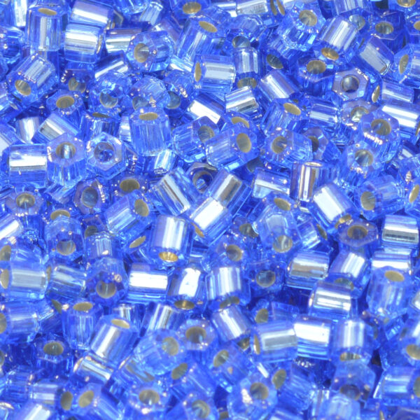 Miyuki hexagon 8/0 blauw binnenkant zilver 2cut nr. 2431 - 10 gr