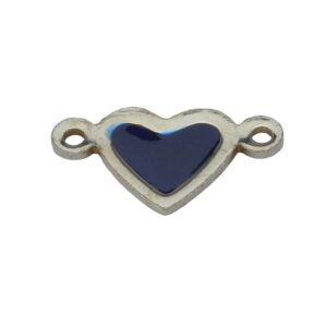 Zilverkleurige/blauwe bedel in de vorm van een hart