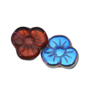 Rode/blauwe glaskraal in de vorm van een bloem