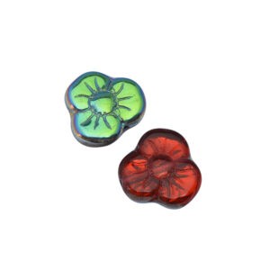 Rode/groene glaskraal in de vorm van een bloem