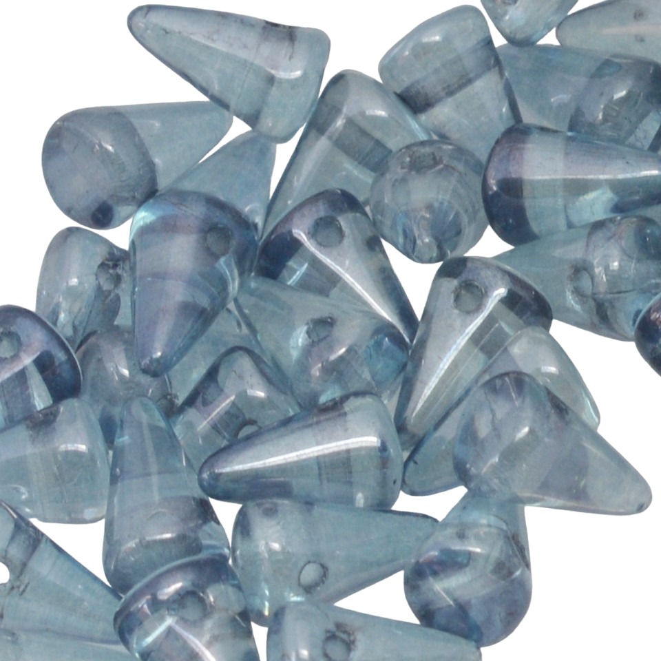 Blauwe doorzichtige Tsjechische glaskraal (spike)