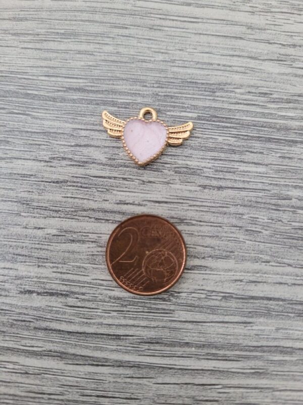 Goudkleurige/roze bedel - hart met vleugels