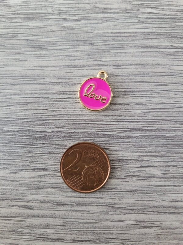 Goudkleurige/roze ronde bedel met quote love