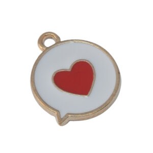Goudkleurige/witte/rode bedel - tekstballon hart