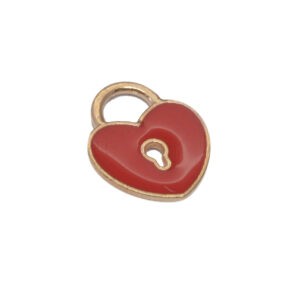 Goudkleurige/rode bedel - hart en sleutelgat