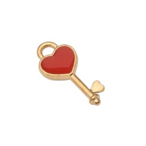 Goudkleurige/rode bedel – hart sleutel