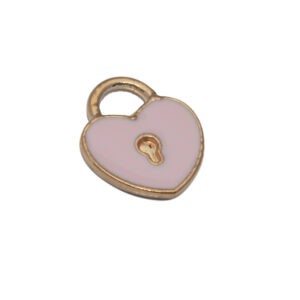 Goudkleurige/roze bedel - hart/sleutelgat