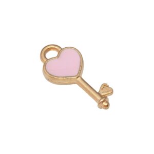 Goudkleurige/roze bedel – sleutel hart