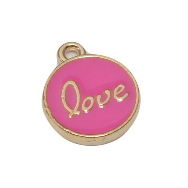 Goudkleurige/roze ronde bedel met quote love